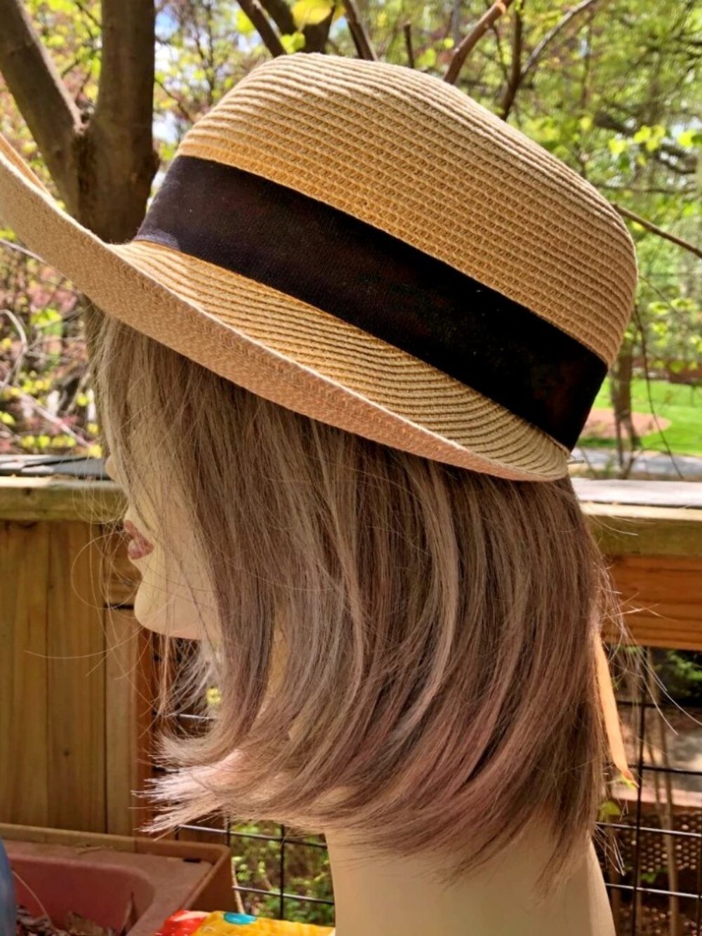 Backless Facesaver Hat - C&C Sun and Sand Hat, black bow -one size